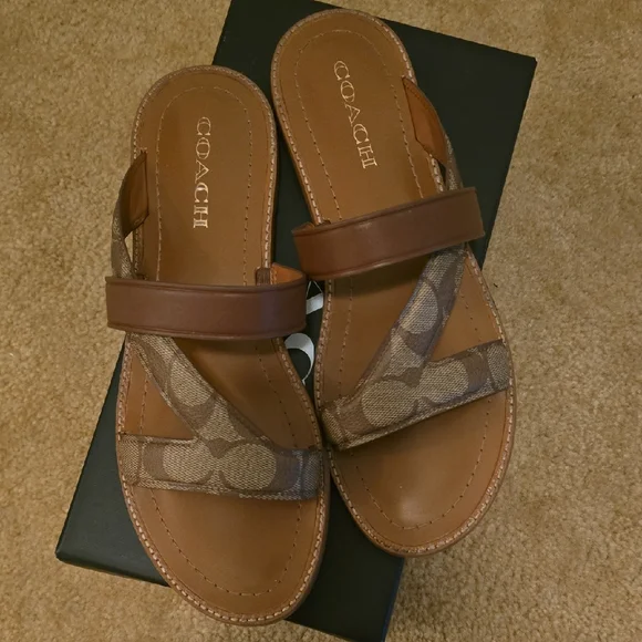 Coach | Shoes | Coach Leather And Canvas Sandals In Brown  display picture 1